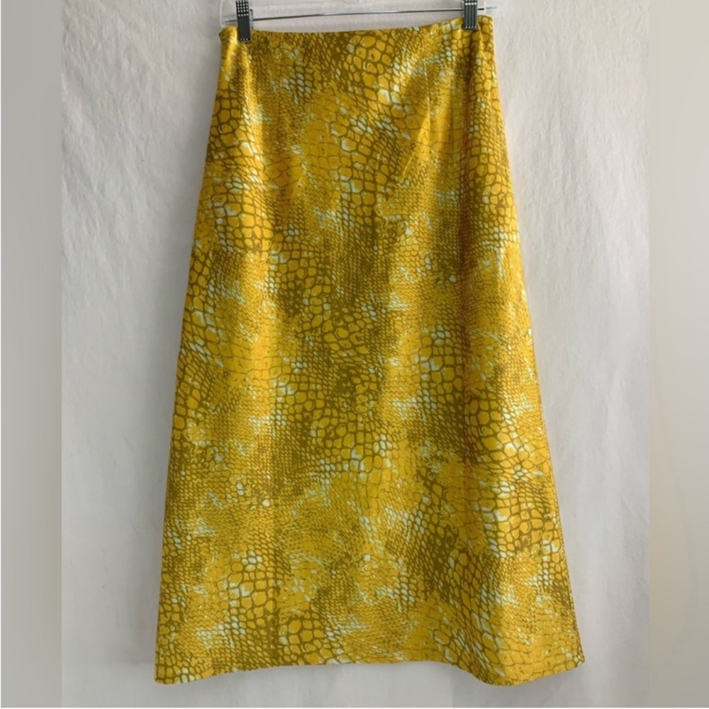 Twiin Women’s Animal Print Yellow Slit Midi Skirt Size S